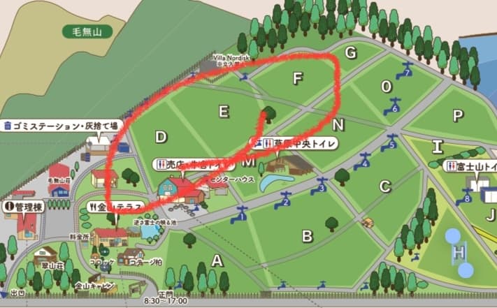 ふもとっぱらのFエリアを選択